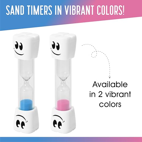 TeacherFav 2 Minute Toothbrush Sand Timer for Kids - Set of 2 Small Blue and Pink Smiley Hourglass - Image 3