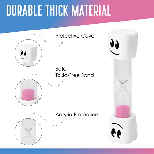 TeacherFav 2 Minute Toothbrush Sand Timer for Kids - Set of 2 Small Blue and Pink Smiley Hourglass - Image 4