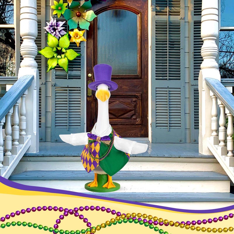 JcHrmers Mardi Gras Goose Outfits Porch Goose Outfit Lawn Porch Goose Clothes Fits 23" Cement Plastic Goose Statue for Mardi Gras Outdoor Garden Yard Patio Statue Decoration(Style2) - Image 5