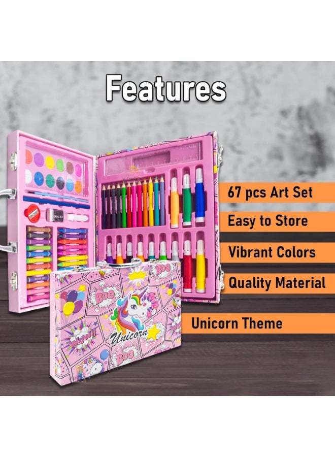Art Set for Kids with Unicorn Theme Case, Art and Craft Supplies Kit for Drawing and Painting with Sketch Pen, Paint Colors, Brush, Color Pencils, Crayons - Image 4