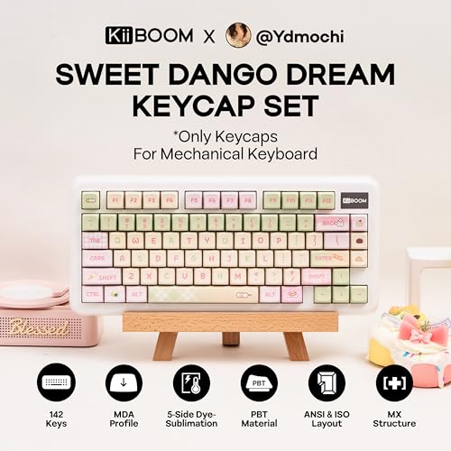 KiiBoom مجموعة مفاتيح KiiBOOM x Ydmochi Sweet Dango Dream، 142 مفتاحًا بروفايل MDA من PBT للوحة مفاتيح ميكانيكية، متوافقة مع ANSI/ISO، 60%، 65%، 75%، TKL، تخطيط كامل الحجم - Image 2