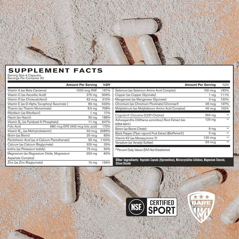 BARE PERFORMANCE NUTRITION BPN Strong MultiVitamin Foundational Health Improved Mood and Sleep Adaptogens Improved Cognitive Health - Image 3