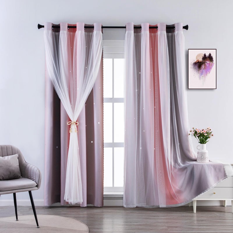 Anytime Dream Star Blackout Curtains for Kids Rooms Girl Princess Curtain for Daughter Bedroom Window Pink Grey1 PanelW52 x L63inch