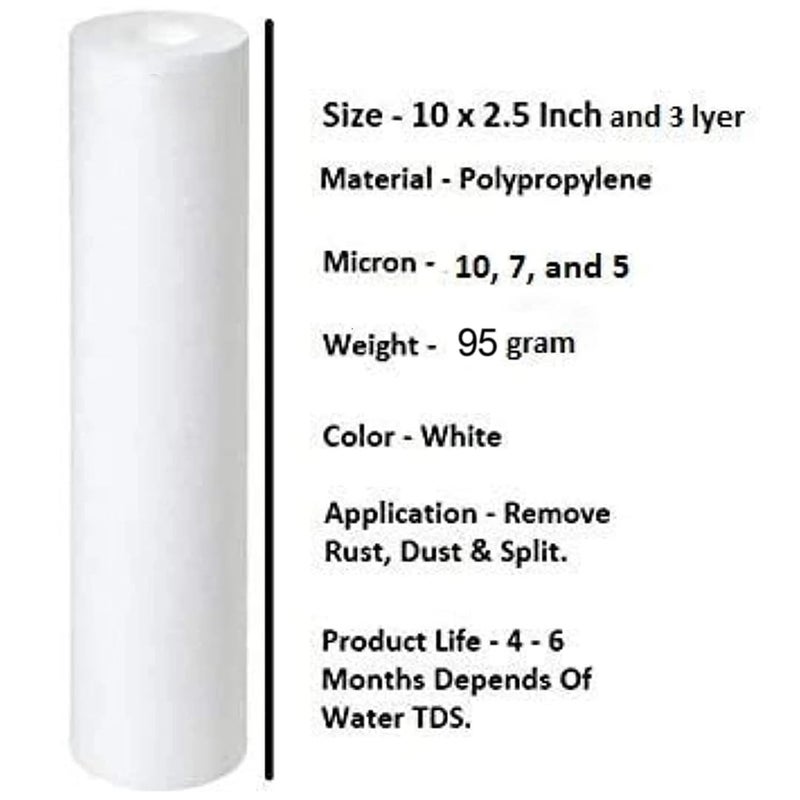 Filox 10 Inch PP Spun Filter Cartridge | 5 Micron Pre Filter Candle for All Type RO UV UF Water Purifiers | Compatible with 9 LTR to 25 LTR Systems | RO Water Purifier Sediment Filter (6) - Image 2