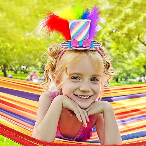 Bnikion Mini Top Hat Headband with Multicolor Feathers Fascinator for Women Lady Grils Easter Party Rainbow Parade Halloween Cosplay - Image 2