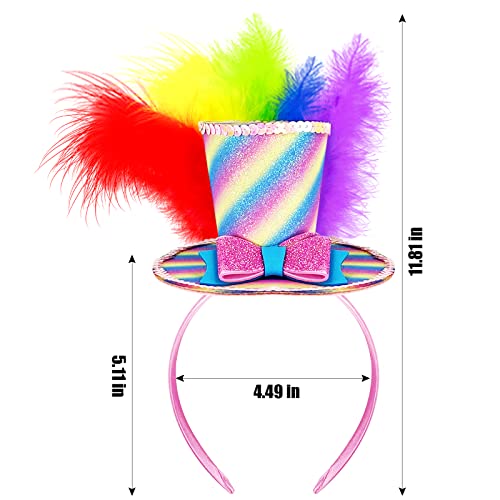 Bnikion Mini Top Hat Headband with Multicolor Feathers Fascinator for Women Lady Grils Easter Party Rainbow Parade Halloween Cosplay - Image 3