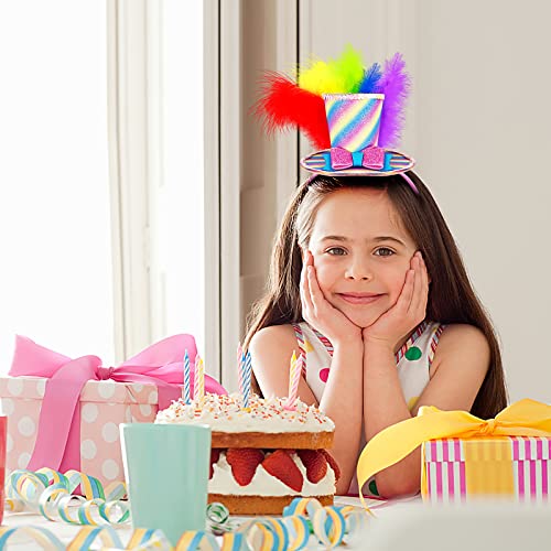 Bnikion Mini Top Hat Headband with Multicolor Feathers Fascinator for Women Lady Grils Easter Party Rainbow Parade Halloween Cosplay - Image 5