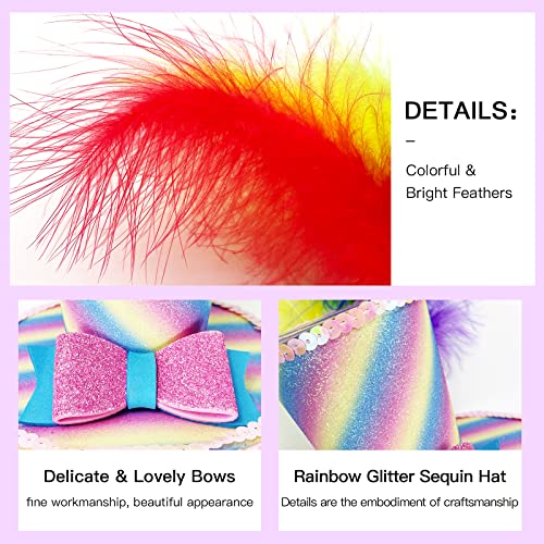 Bnikion Mini Top Hat Headband with Multicolor Feathers Fascinator for Women Lady Grils Easter Party Rainbow Parade Halloween Cosplay - Image 4