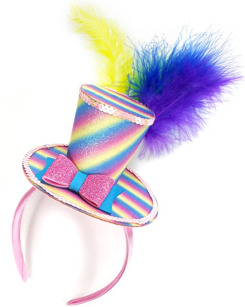 Bnikion Mini Top Hat Headband with Multicolor Feathers Fascinator for Women Lady Grils Easter Party Rainbow Parade Halloween Cosplay - Image 1