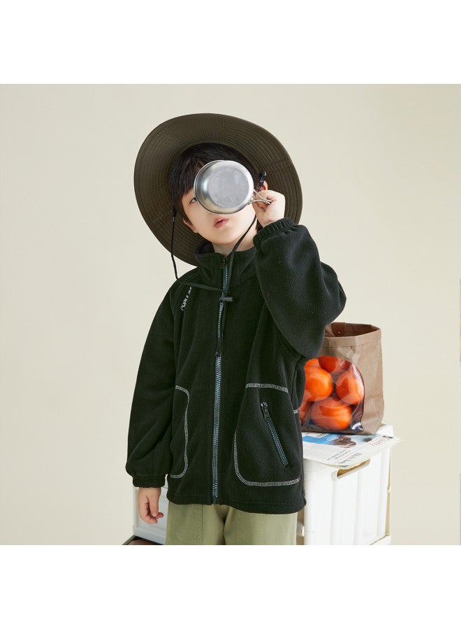 Double جاكيت دافئ للأولاد من بولار فليس الجانبي 2025 ربيع/خريف، كارديغان مزخرف بياقة واقفة - Image 4