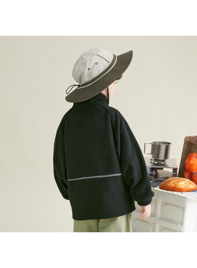 Double جاكيت دافئ للأولاد من بولار فليس الجانبي 2025 ربيع/خريف، كارديغان مزخرف بياقة واقفة - Image 5