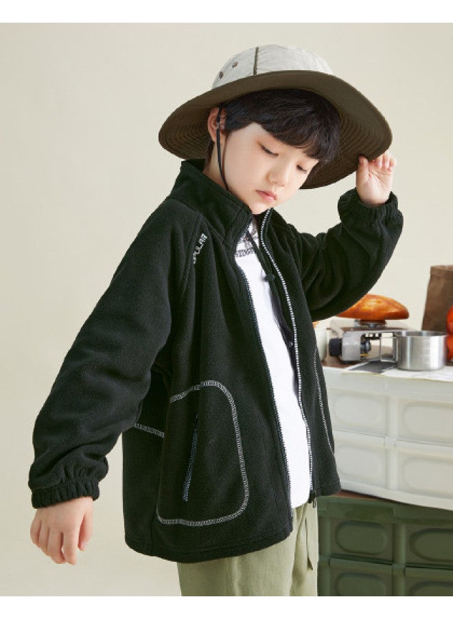 Double جاكيت دافئ للأولاد من بولار فليس الجانبي 2025 ربيع/خريف، كارديغان مزخرف بياقة واقفة - Image 1