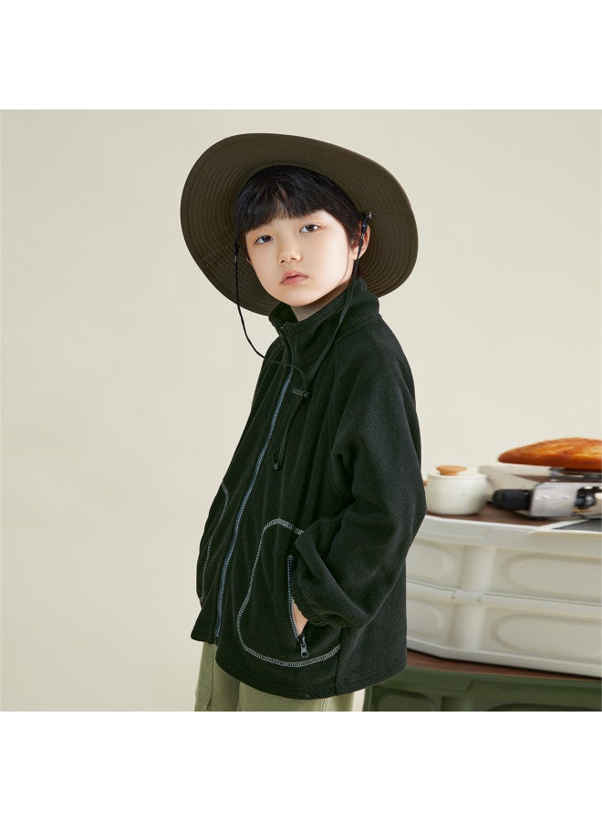 Double جاكيت دافئ للأولاد من بولار فليس الجانبي 2025 ربيع/خريف، كارديغان مزخرف بياقة واقفة - Image 3