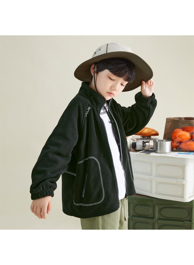 Double جاكيت دافئ للأولاد من بولار فليس الجانبي 2025 ربيع/خريف، كارديغان مزخرف بياقة واقفة - Image 2