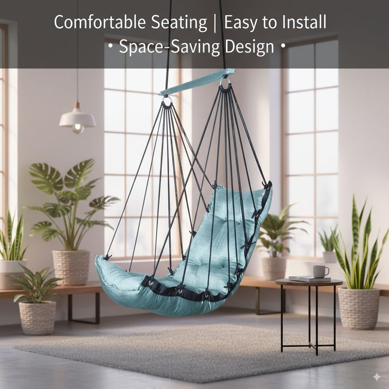 JULJULIA أرجوحة للشرفة - جولا مميزة للبالغين للمنزل، جولا آمنة للأطفال، كرسي معلق للشرفة الداخلية، تصميم متين ومريح، سهولة التركيب والصيانة - JJ_Low-K-SEA الأخضر - Image 3