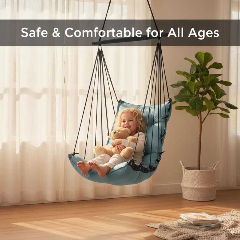 JULJULIA أرجوحة للشرفة - جولا مميزة للبالغين للمنزل، جولا آمنة للأطفال، كرسي معلق للشرفة الداخلية، تصميم متين ومريح، سهولة التركيب والصيانة - JJ_Low-K-SEA الأخضر - Image 5