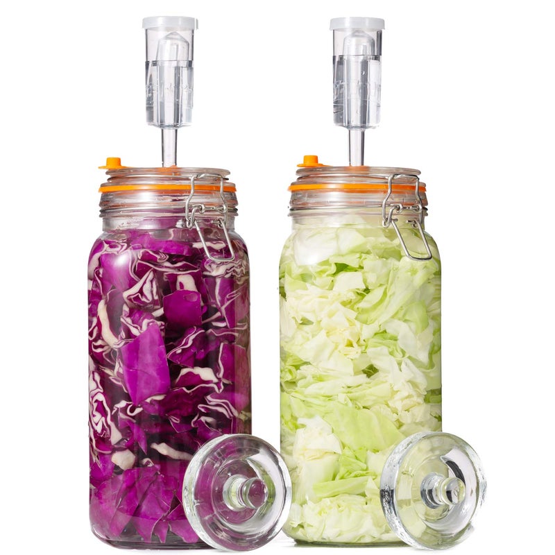 Jillmo Fermentation Jar, 2 Liter Fermentation Kit with Fermenting Weights and Airlocks, Pack of 2 - Image 1