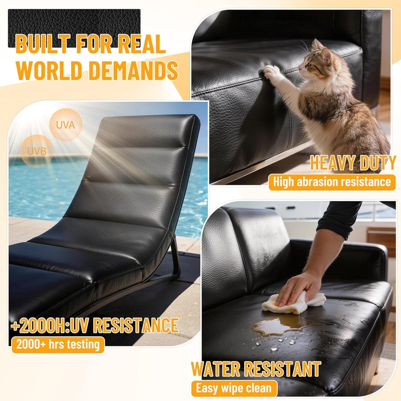Meneng Marine Vinyl Upholstery Faux Leather Meneng Black Grain Faux Leather 54x36 Marine Vinyl Fabric Waterproof Durable for DIY Upholstery Boat Car Sofa - Image 3