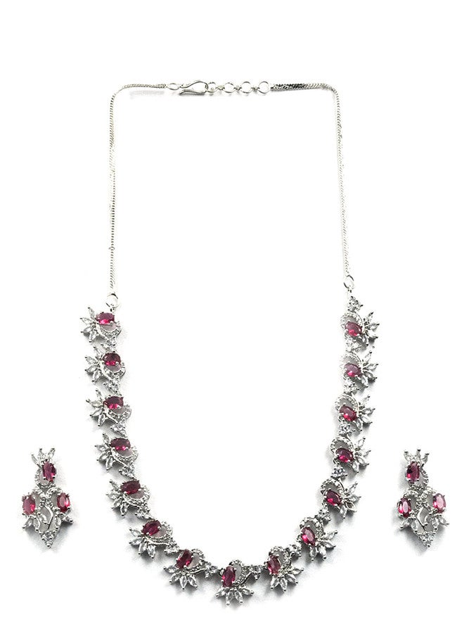 StileAdda Silver-Plated AD-Studded Sleek Jewellery Set with Necklace and Earrings - Image 2