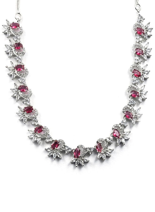 StileAdda Silver-Plated AD-Studded Sleek Jewellery Set with Necklace and Earrings - Image 3
