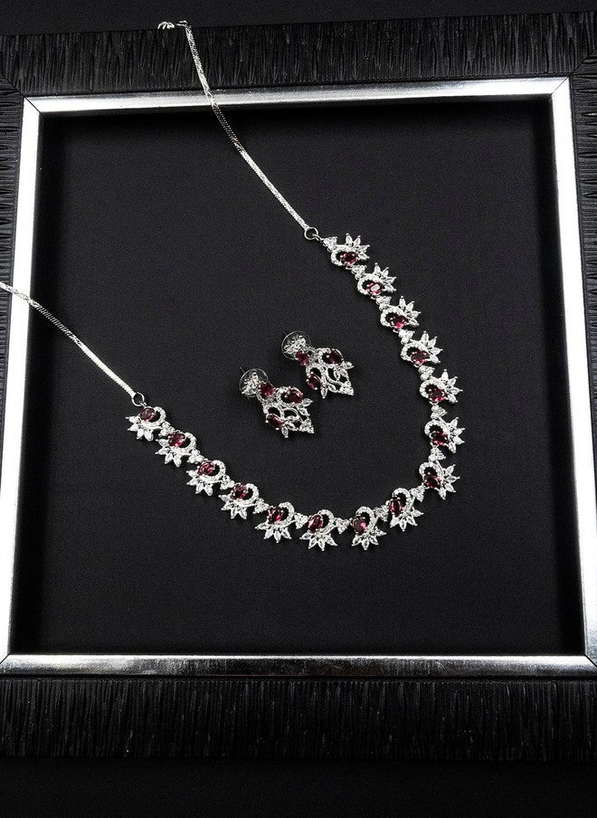 StileAdda Silver-Plated AD-Studded Sleek Jewellery Set with Necklace and Earrings - Image 1