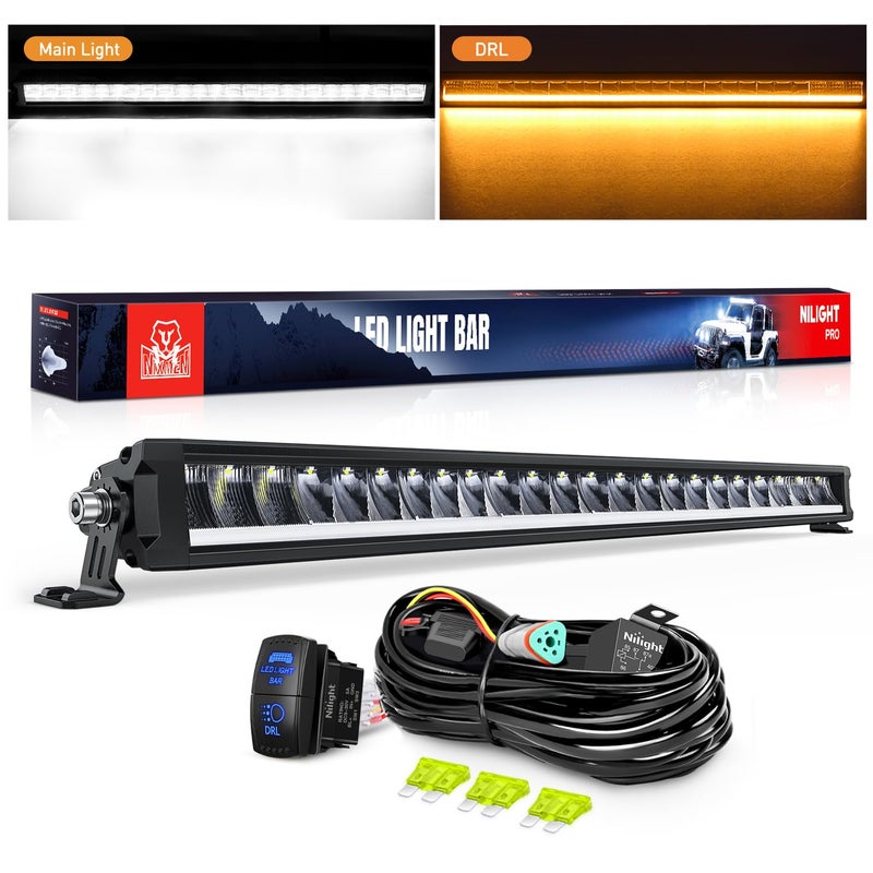 Nilight LED Light Bar with Amber DRL 30 Inch 120W Single Row Light - Image 2