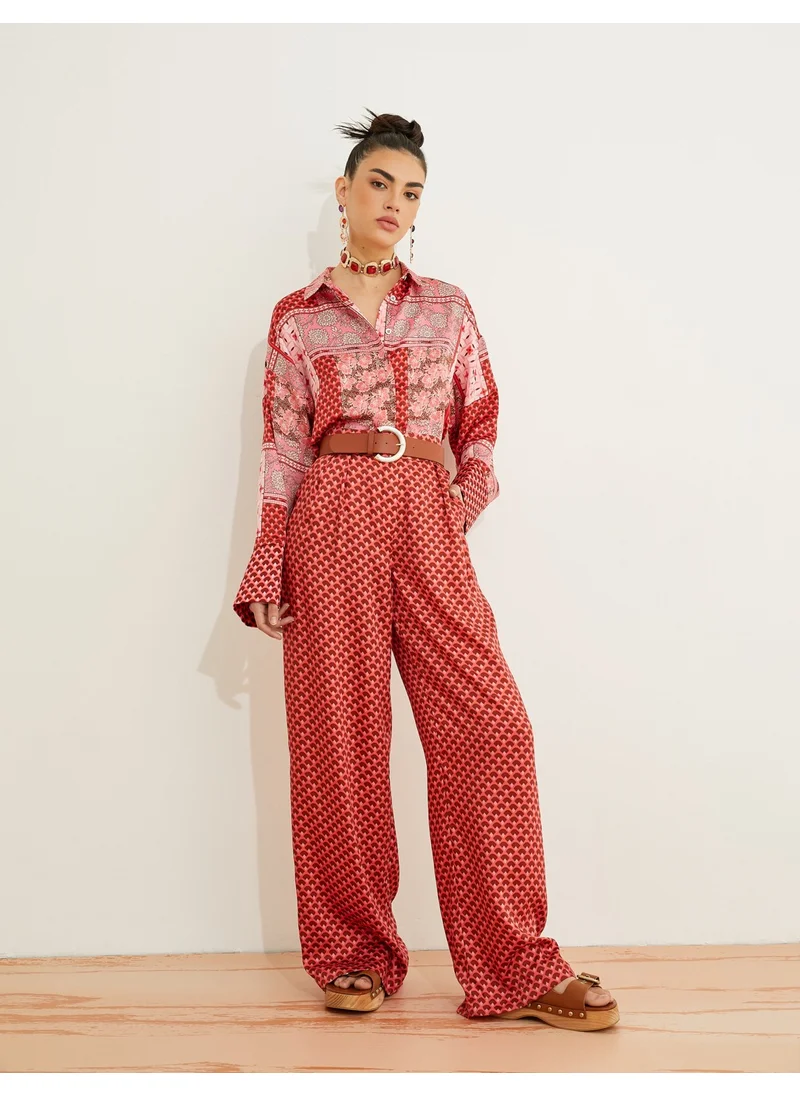 كوتون Pleated Palazzo Trousers with Pockets