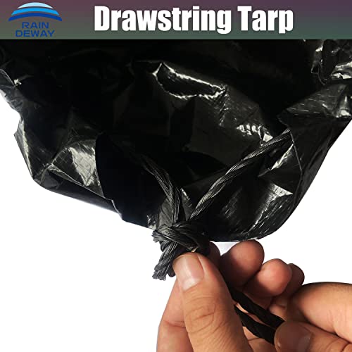 RAINDEWAY 12x12 Feet Black Poly Yard Tarp with Drawstring, Reusable Leaf Lawn Garden Tarp Bag - Image 3