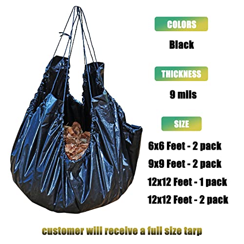 RAINDEWAY 12x12 Feet Black Poly Yard Tarp with Drawstring, Reusable Leaf Lawn Garden Tarp Bag - Image 5