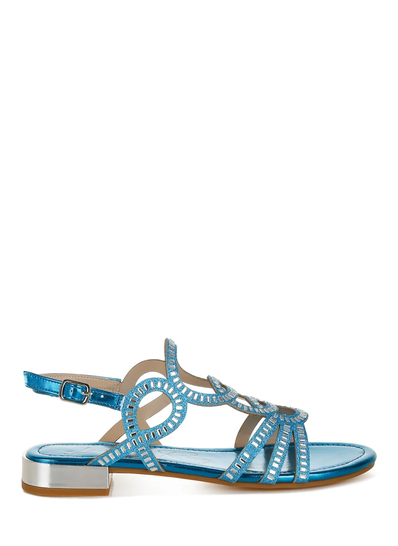 London Rag Cut Out Detail Rhinestone Flat Sandals in Denim Blue