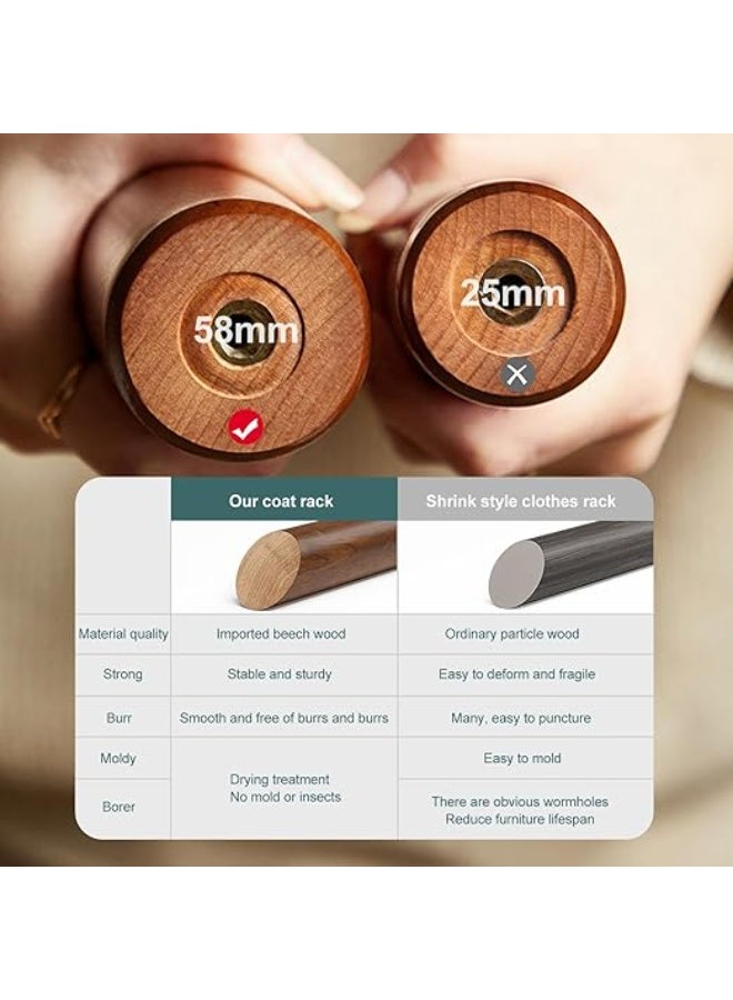 DUNISO Coat Rack with 8 Hooks，Wooden Coat Rack Freestanding,Hanging Coat Rack，Easy to Install，Small Footprint，for Bedroom,Living Room, Entrance, Bedside,Brown - Image 4