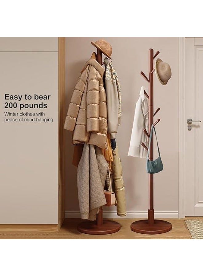 DUNISO Coat Rack with 8 Hooks，Wooden Coat Rack Freestanding,Hanging Coat Rack，Easy to Install，Small Footprint，for Bedroom,Living Room, Entrance, Bedside,Brown - Image 3