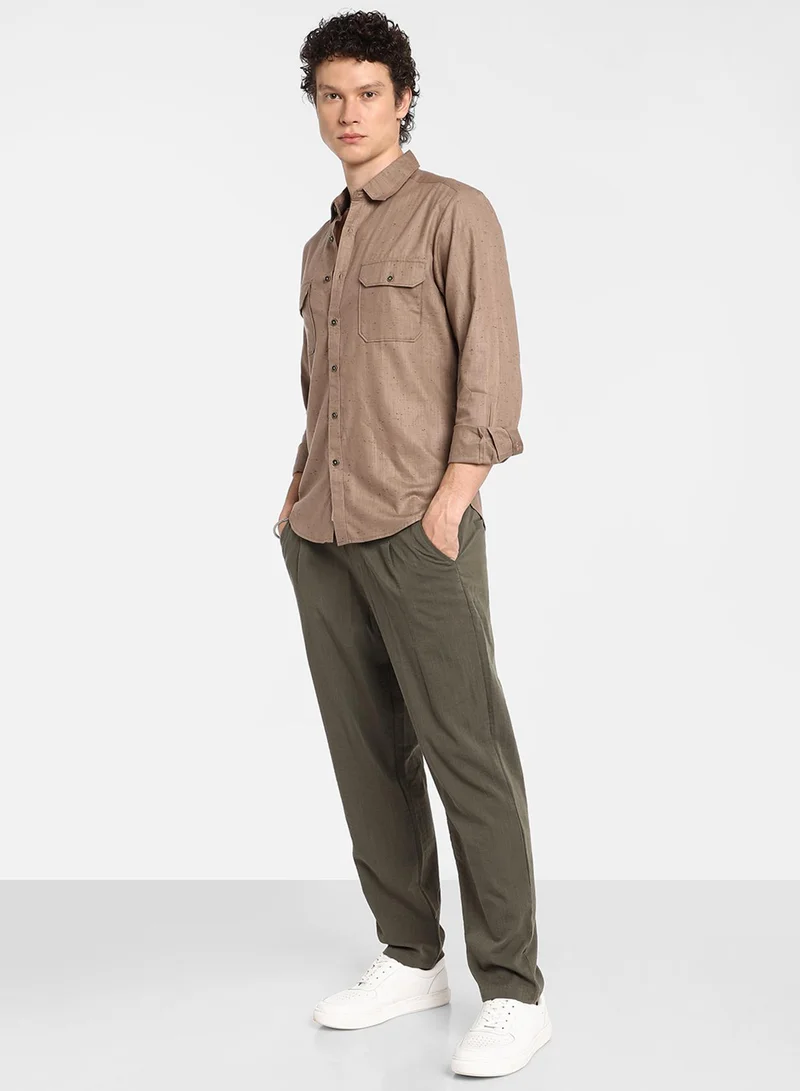 Campus Sutra Men's Peanut Brown Heathered Utility Shirt