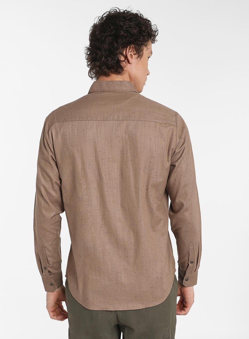 Campus Sutra Men's Peanut Brown Heathered Utility Shirt - Image 5