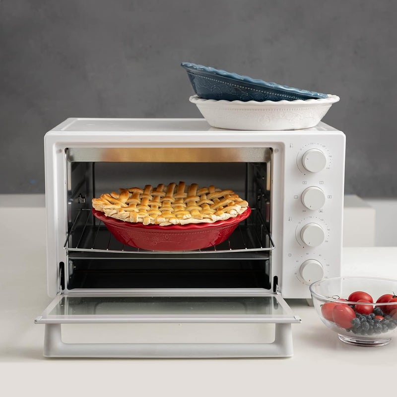 FE FUN ELEMENTS Fun Elements Pie Pan, 9 Inch Ceramic Pie Dish, Deep Dish Pie Pan with Lace Emboss, Ruffled Pie Plate for Baking, Thanksgiving Christmas Gifts(Christmas Red) - Image 5