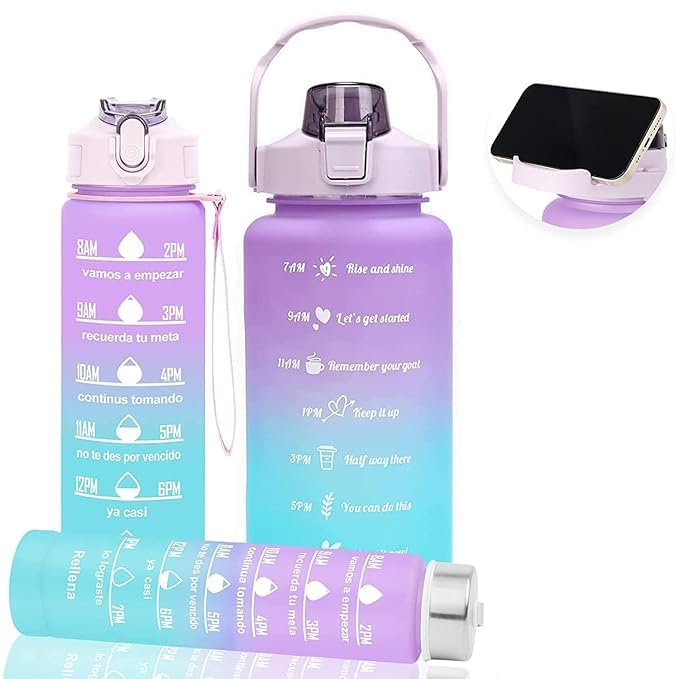 MARTEEN Motivational Water Bottle Set of 3 Pcs Time Marker with Straw Unbreakable Leakproof BPA free Nontoxic Sipper Bottle for Office Sports Gym School - Image 1