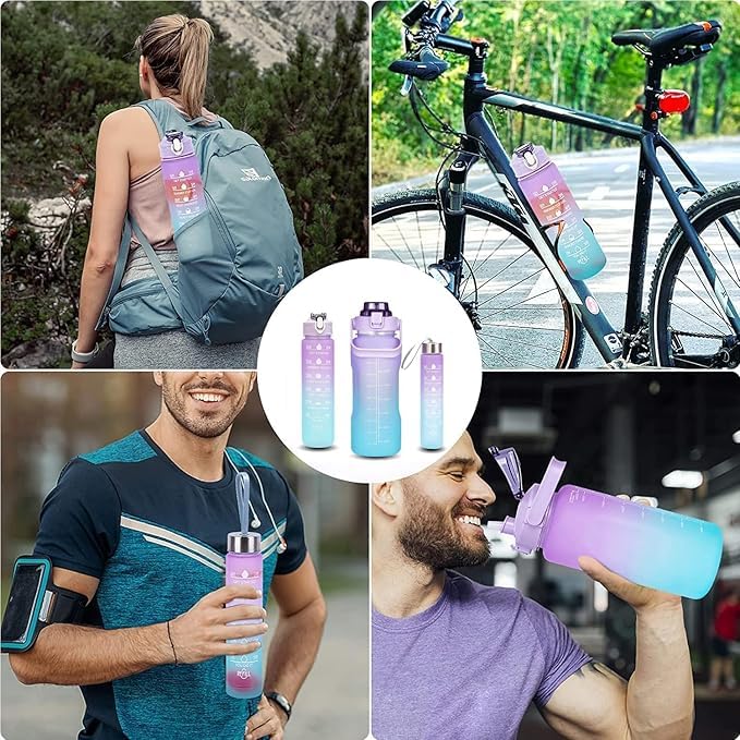 MARTEEN Motivational Water Bottle Set of 3 Pcs Time Marker with Straw Unbreakable Leakproof BPA free Nontoxic Sipper Bottle for Office Sports Gym School - Image 5