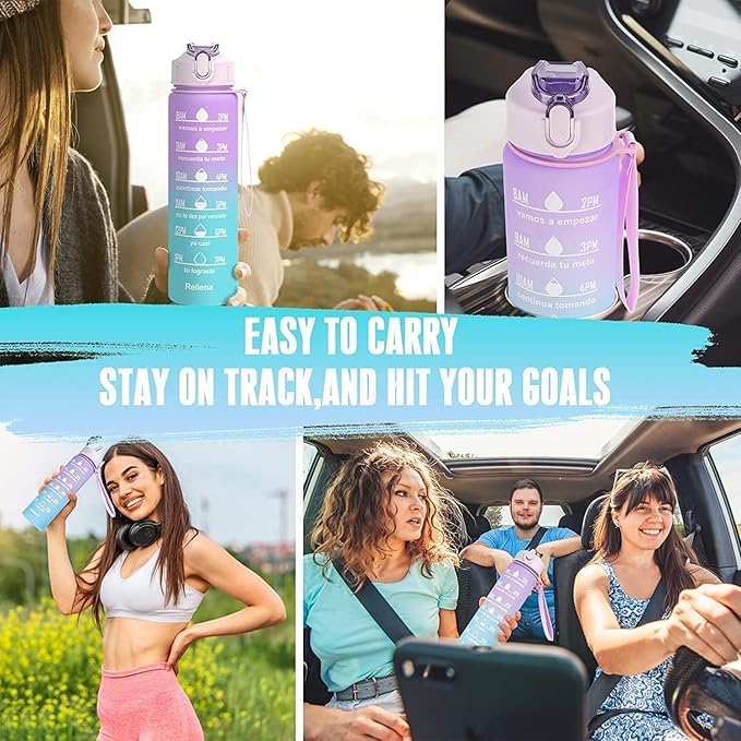 MARTEEN Motivational Water Bottle Set of 3 Pcs Time Marker with Straw Unbreakable Leakproof BPA free Nontoxic Sipper Bottle for Office Sports Gym School - Image 3