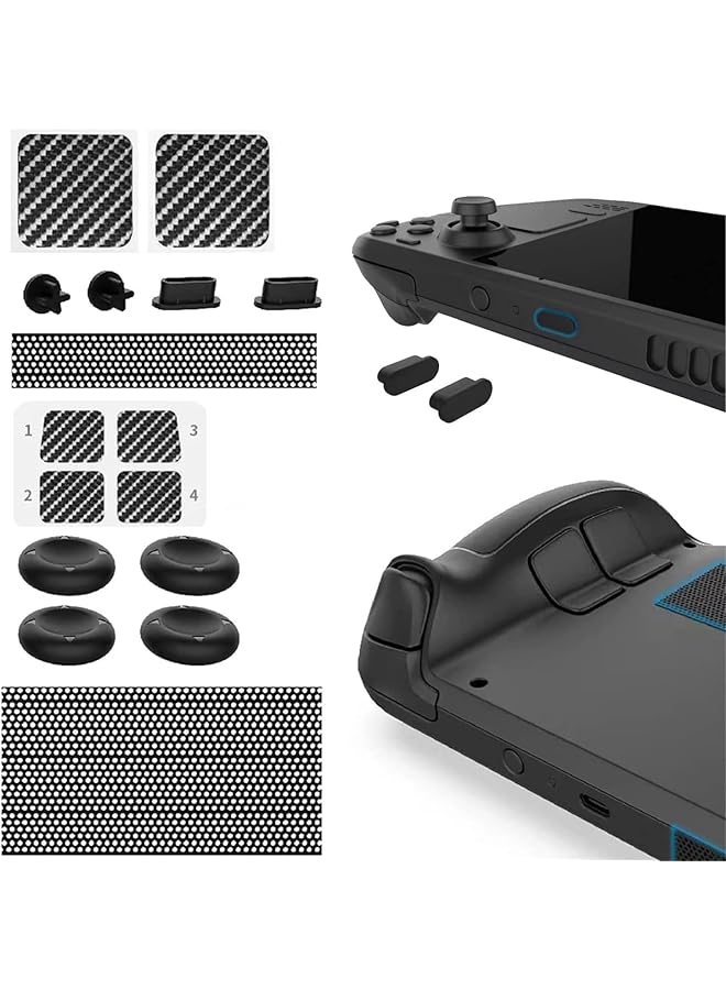 16 In 1 Accessorries Kit For Steam Deck 2X Touchpad Protection Sticker 4X Key Protection Sticker 2X Headphone Jack Dust Plug 2X Type C Dust Plug 2X Dust Filter 4X Conductive Silicone Rocker Cap - Image 1