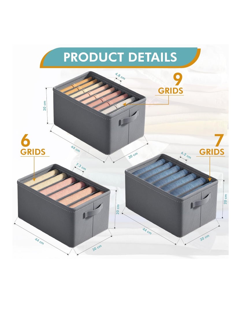 DUNISO Wardrobe Clothes Organizer, Large 3 Pack 22 Grids Jeans organizer For Closet Storage With Handles, Tshirt organizer, Pants Organizer, Foldable Drawer Organizers Dividers For Clothing  - Image 3