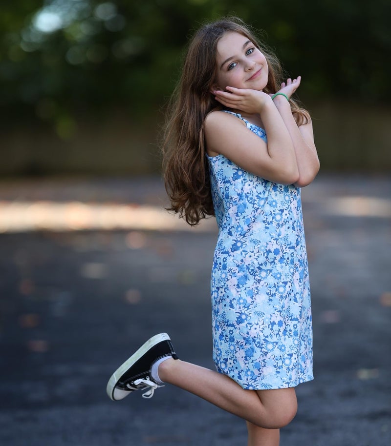 Kimoda Girls Cute 2 Piece Outfit Dress with Blue Long Sleeve Crop Shirt Set Size 11 Size 12 Teen Girl Spaghetti Strap Cami Dresses 11-12 Years - Image 5