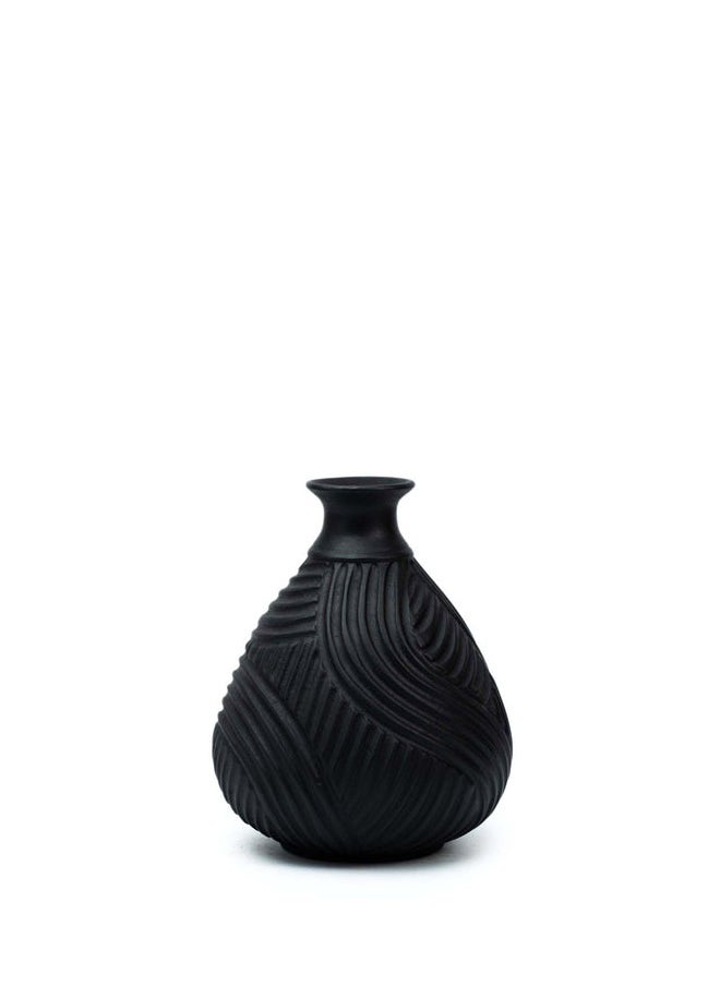 Balkans Handmade Pottery Vase Indoor, H 19 cm - Black 