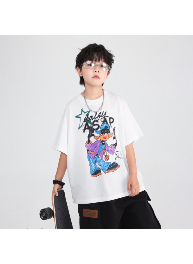 Boys Summer Donald Duck Cartoon Short-sleeved T-shirt  New Primary School Students, Middle And Large Kidsren Half-sleeved Ice Tops