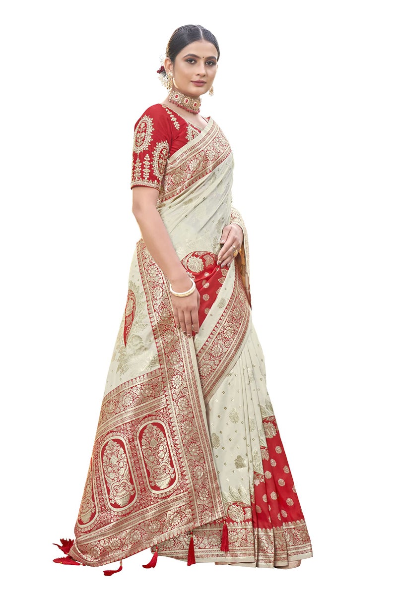 MANOHARI Most Trendy Banarasi Silk Woven Pattern Jacquard Saree for Women With Blouse Piece_MN1712 - Image 4