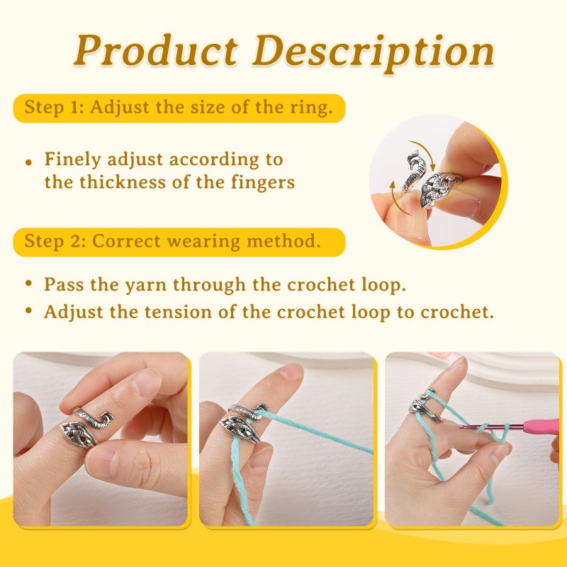Yizzvb 3 Pcs Crochet Ring+30Pcs Stitch Markers, Adjustable Tension Rings for Finger Yarn, 6 Large Eye Blunt Needles, Knitting & Crochet Accessories Set for DIY Crafts,Crocheters Knitters - Image 5