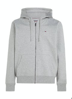 TOMMY JEANS Men's Organic Cotton Fleece Zip-Thru Hoody Sweatshirt, Grey  - Image 2