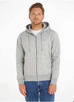 TOMMY JEANS Men's Organic Cotton Fleece Zip-Thru Hoody Sweatshirt, Grey  - Image 1