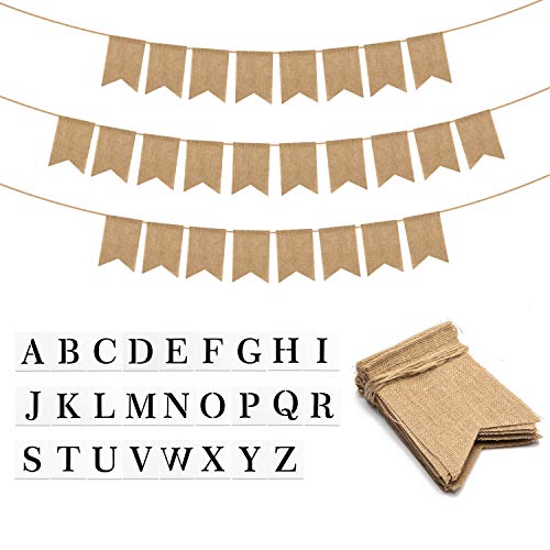 WATINC 26 Pack DIY Burlap Banner Set Include Letter Stencil, Design Swallowtail Flags for Kids and Adults, Handwriting Banner for Birthday and Independence Party, Unique Hand Draw Home Summer Decor - Image 1