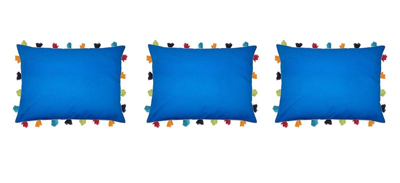 Lushomes Plain Cotton Cushion CoverPillow Cover 14 x 20 Set of 3 DBlue - Image 1
