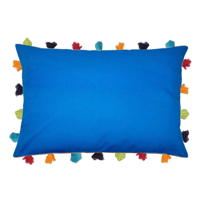 Lushomes Plain Cotton Cushion CoverPillow Cover 14 x 20 Set of 3 DBlue - Image 2